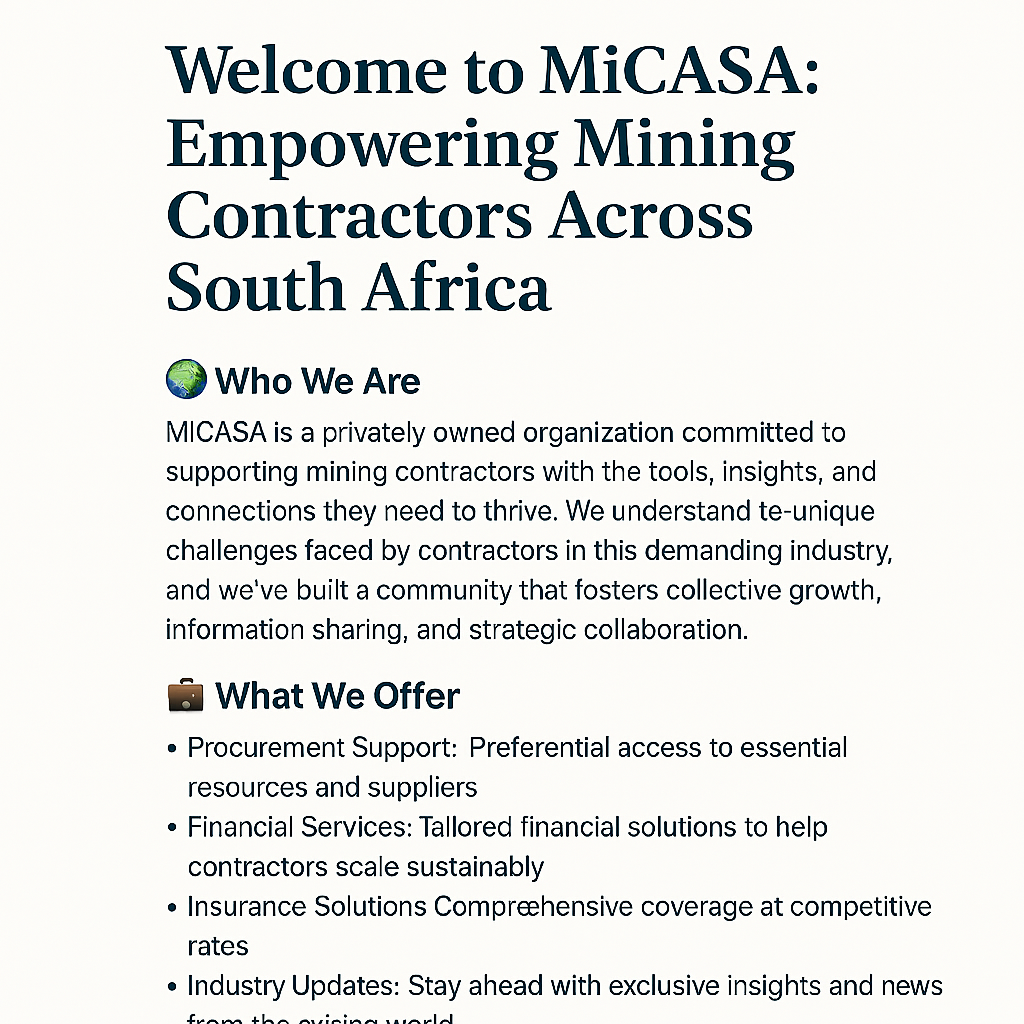 Welcome to MiCASA: Empowering Mining Contractors Across South Africa